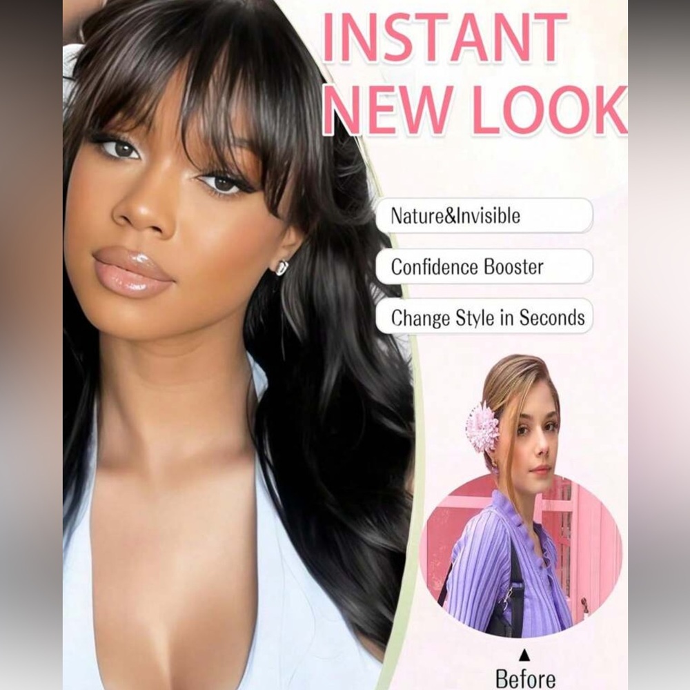 New Clip In Bangs 100% Human Hair Bangs Wispy Natural Brown Clip-In Bangs - Picture 7 of 9